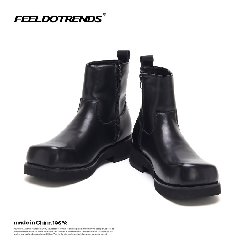 WASTE CAPITAL TRENDY BRITISH STYLE CHELSEA BOOTS MENS SIDE ZIPPER OBLIQUE SQUARE TOE NICHE RETRO HIGH-END SLEEVE BOOTS