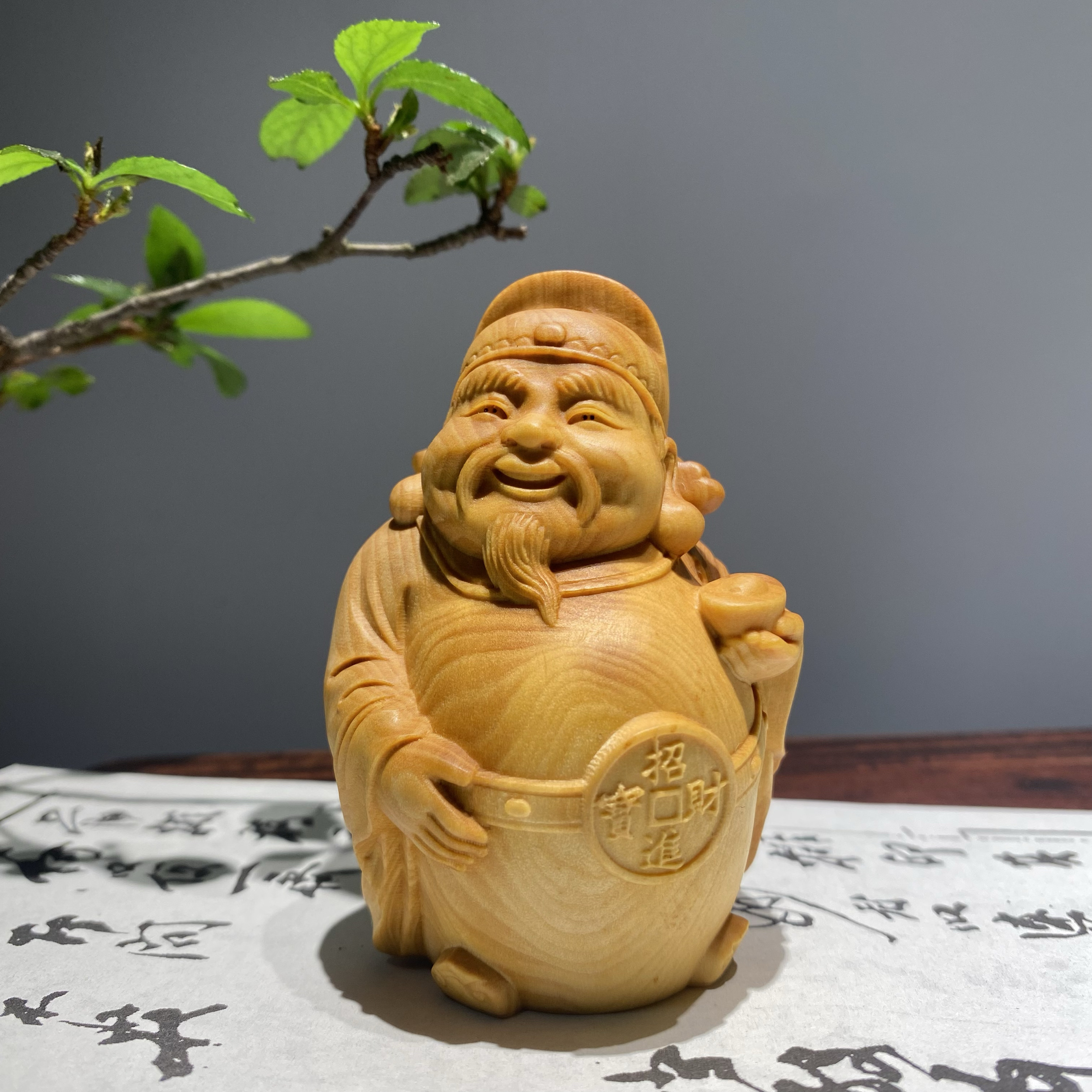 小叶黄杨木雕武财神文玩手把件家用供奉神像工艺品人物小摆件
