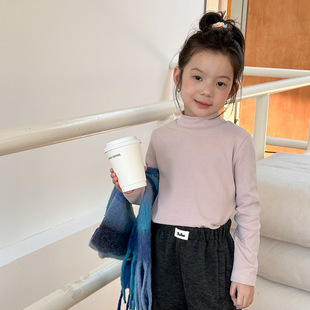 磨毛上衣 全棉亲肤大童内搭纯色T恤儿童冬季 韩版 女童半高领打底衫