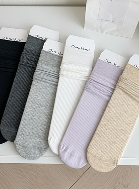 春夏季薄款中筒袜子女堆堆袜日系miu系芭蕾风纯色白色秋季短筒袜