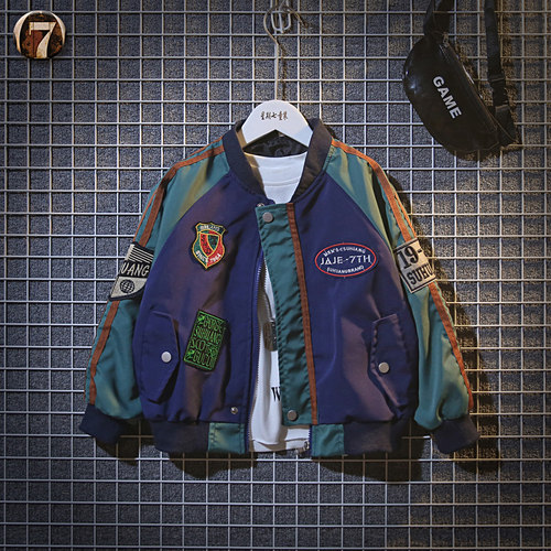 男童多标外套撞色拼接春秋棒球服