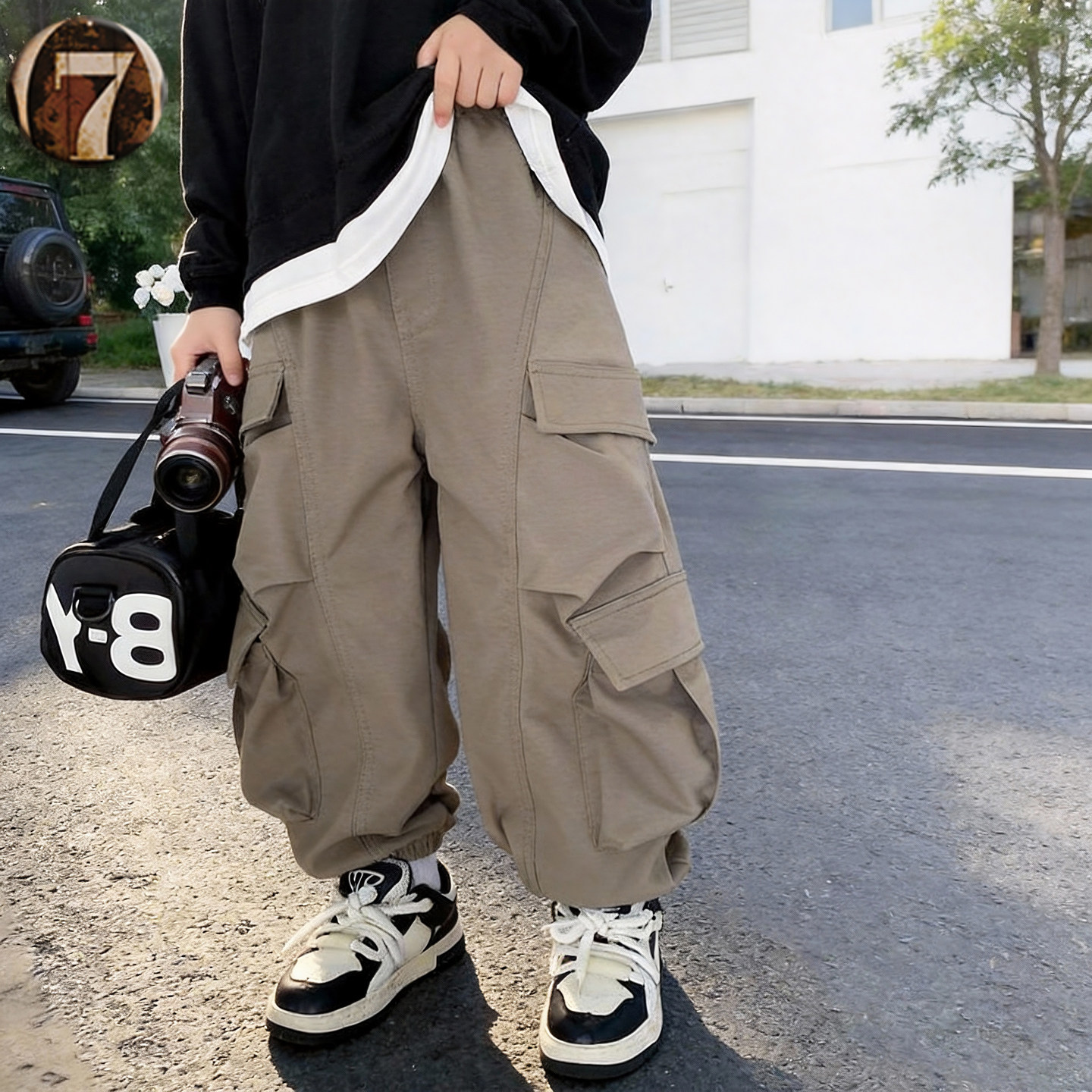 儿童工装风多口袋束脚裤春秋男女童卡其色灯笼裤时尚百搭休闲长裤,童装/婴儿装/亲子装,裤子,淘宝优惠券,粉丝福利购,淘宝优惠卷