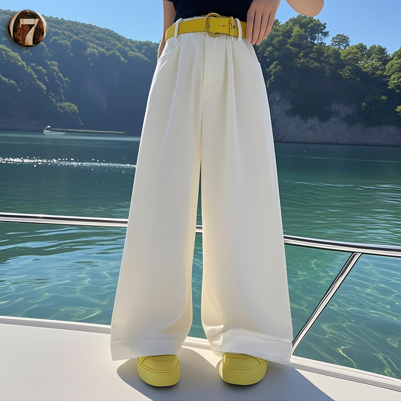 女童白色裤子夏季2025新款简约百搭中大童阔腿裤直筒裤子纯棉长裤