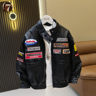 男童皮衣重工刺绣2026春秋中大童多标外套儿童潮酷帅气小众皮夹克