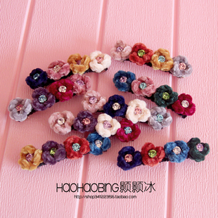 独家纯手工钩编钩花制作捷克进口水钻丝绒花朵弹夹发夹