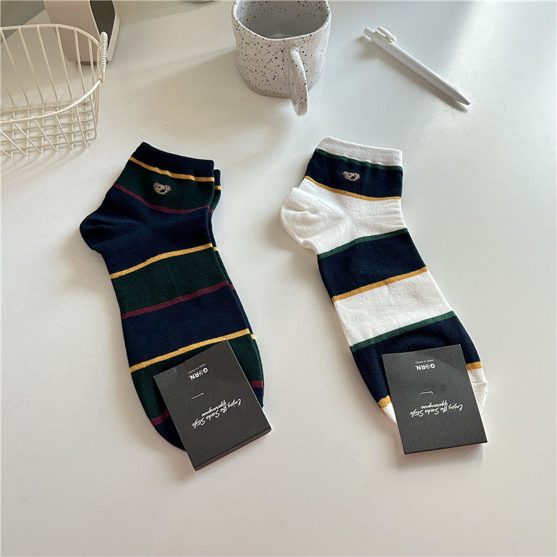 2026韩国进口新款1056袜子男复古条纹休闲短筒袜子船袜男袜