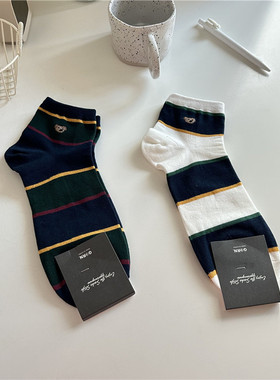 2026韩国进口新款1056袜子男复古条纹休闲短筒袜子船袜男袜