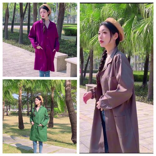 大褂长款绝美紫红卡其墨绿工作服男女耐脏工装干活罩衣劳保印logo