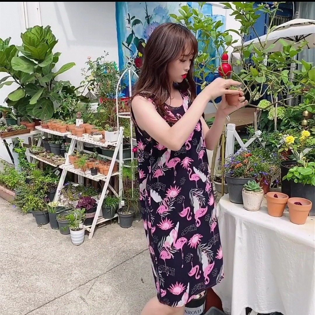 韩版时尚绝美棉绸无袖裙中老年妈妈绵绸加大女夏家居服连衣裙睡裙