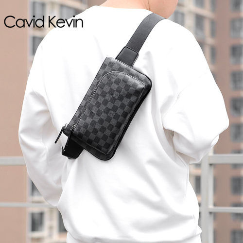 CavidKevin胸包涤纶休闲牛皮