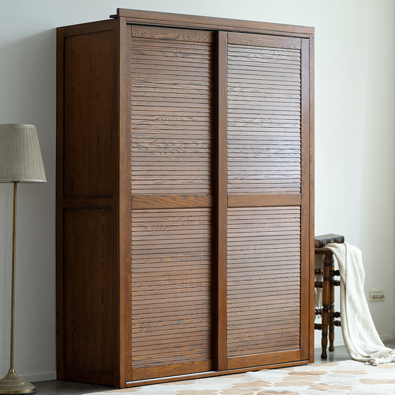木朵朵日式北欧原木推拉门衣橱定制美式简约全实木百叶门滑门衣柜
