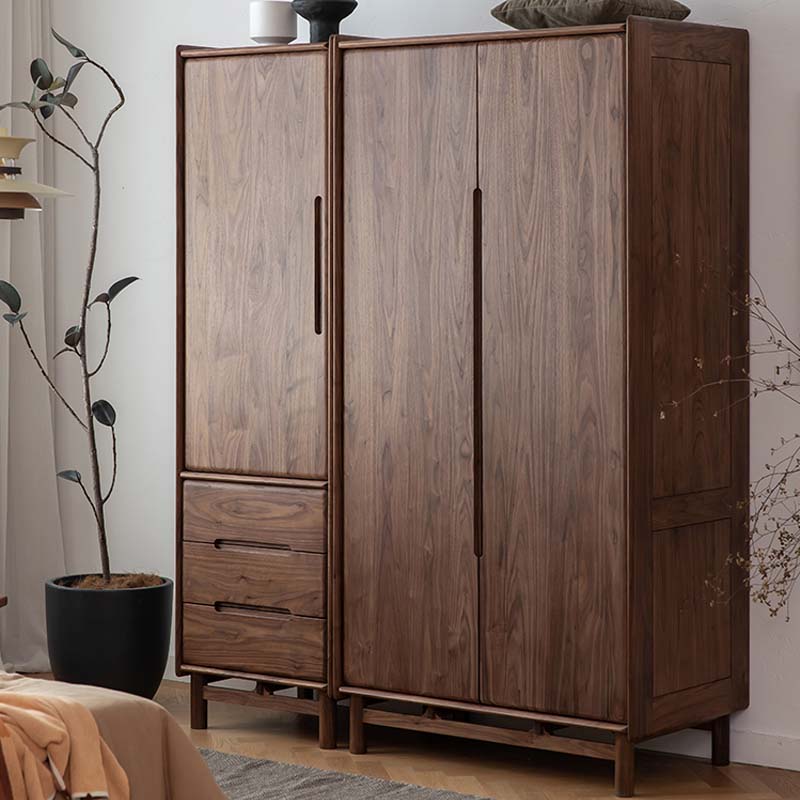定制全实木黑胡桃木简约组合衣柜