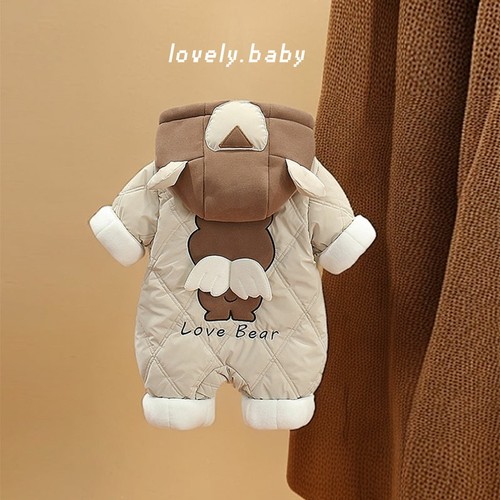 婴儿连体衣服秋冬装宝宝加绒加厚棉服百天连帽哈衣冬季夹棉外出服