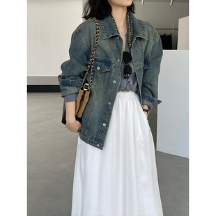 秋装 休闲女款 上衣6321 清谭洞女明星复古韩系牛仔外套女短款 江左