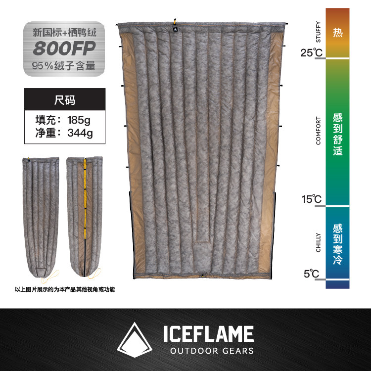 iceflame冰焰蝶舞超轻羽绒无底睡袋鸭绒15度以上夏用羽绒被小被子