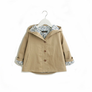新款春秋女童装儿童纯棉风衣女宝宝外套春装外衣连帽短大衣特价