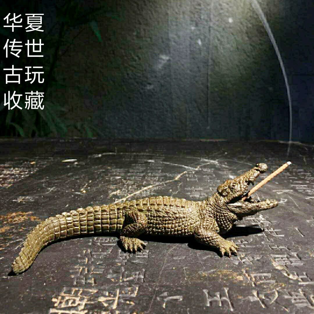 纯铜实心仿真鳄鱼紫铜件茶宠茶台仿古铜器创意礼品古玩回流小摆件