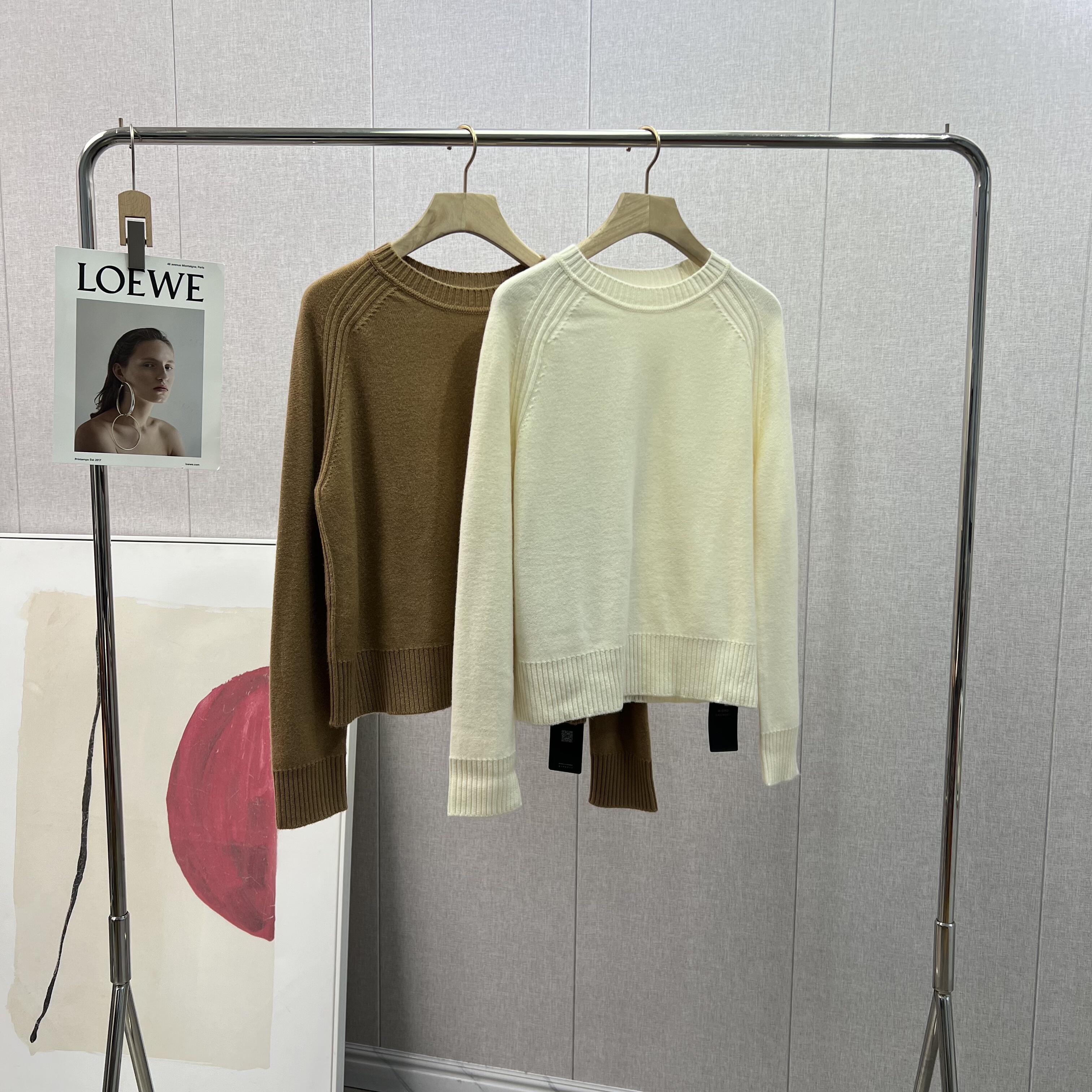 简约设计羊毛羊绒复古插肩袖极简风圆领套头毛衣针织衫上衣