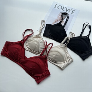 19姆米真丝弹力缎超薄固定杯文胸桑蚕丝无钢圈承托内衣内裤 可拆分