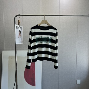 MA外贸单经典1951圆领条纹针织衫女宽松百搭毛衣100%绵羊毛上衣