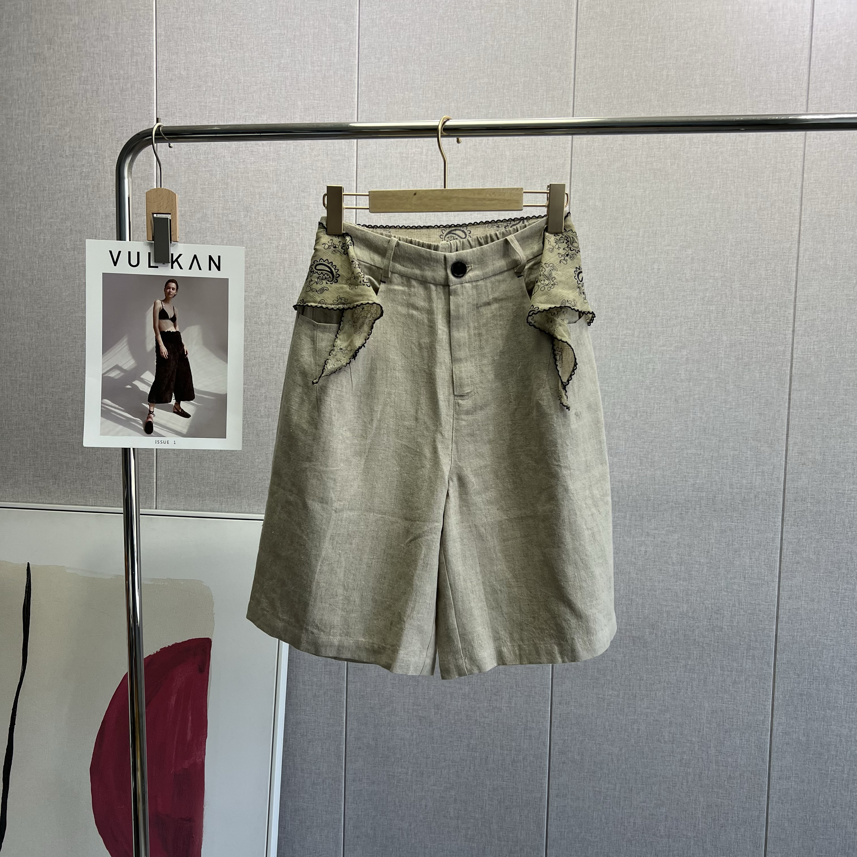 100亚麻~日常通勤显瘦直筒松紧腰百慕大短裤~配小方巾，设计亮点~,女装/女士精品,休闲裤,淘宝优惠券,粉丝福利购,淘宝优惠卷