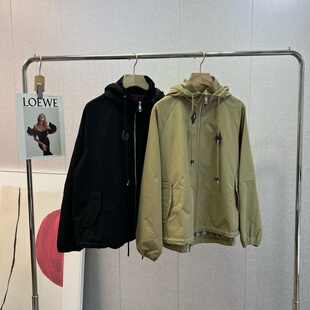 秋日厚薄适中 自留 抽绳连帽格纹下摆收缩风衣长袖外套女外套秋冬