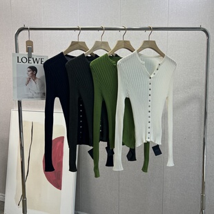 亲肤裸感 会呼吸！BY杨子纱羊毛针织上衣小V领修身显瘦坑条开衫女