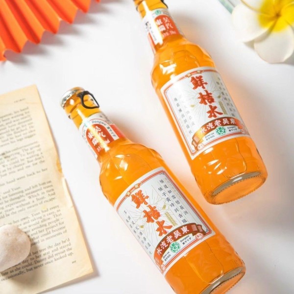 300ml6瓶苏州特产东吴老鲜桔荔枝瓶装拉环盖优惠碳酸饮料橙味汽水