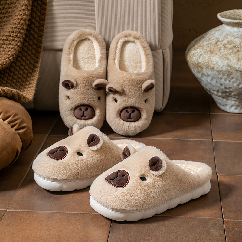 卡通棉拖鞋女冬季室内2025新款可爱防滑保暖半包跟毛绒月子软底鞋