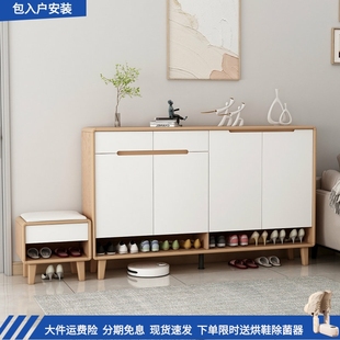 北欧实木入户鞋柜带换鞋凳玄关隔断收纳柜阳台柜客厅家用门口鞋橱