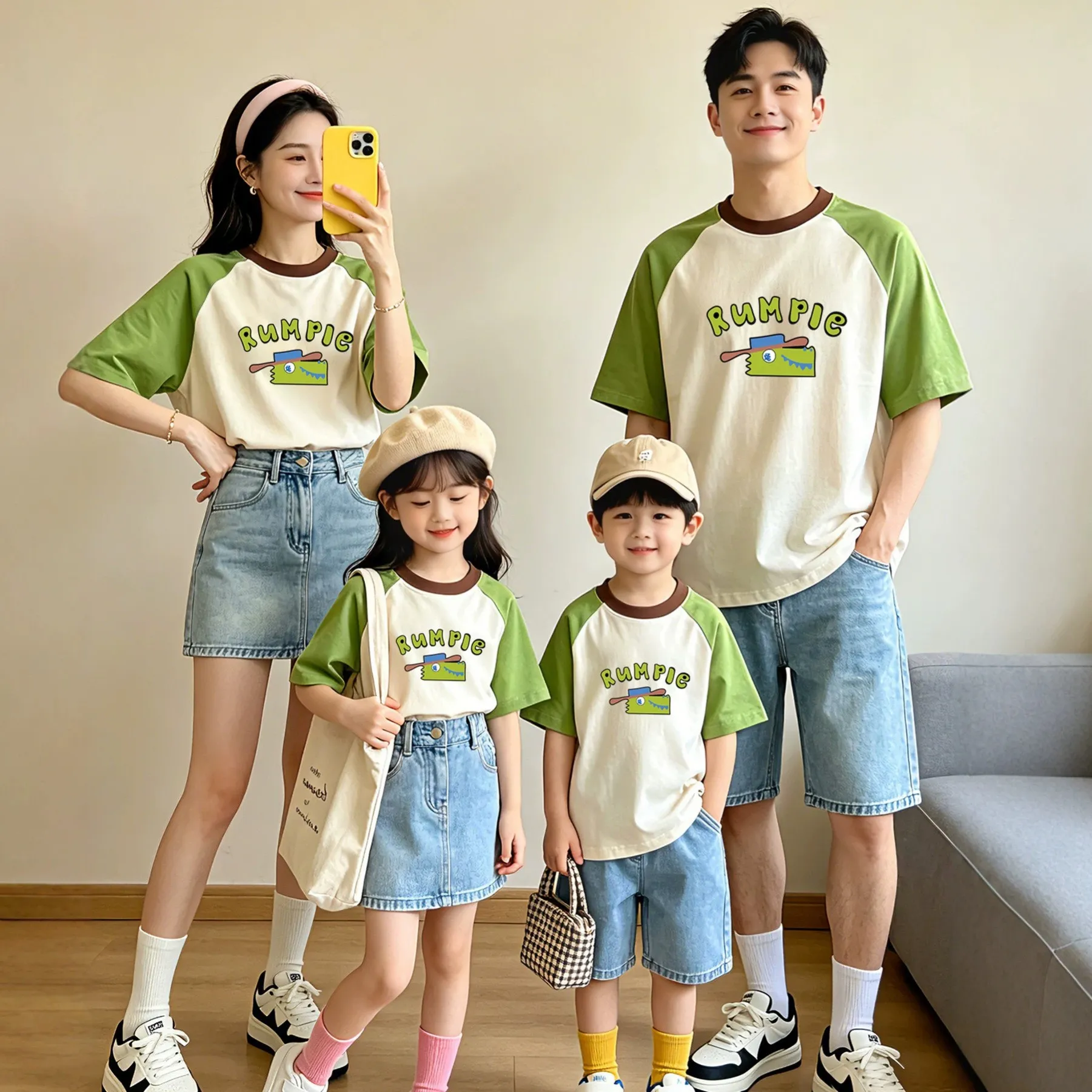夏季纯棉卡通亲子装T恤出游炸街