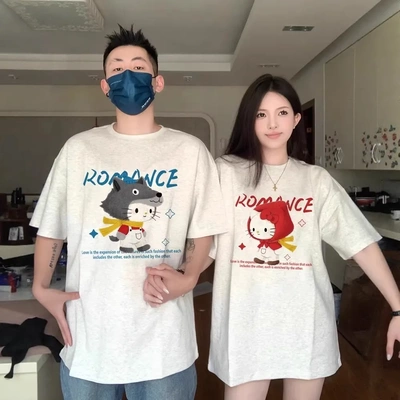 情侣装纯棉短袖T恤夏季oversize小众设计感男女上衣潮牌班服