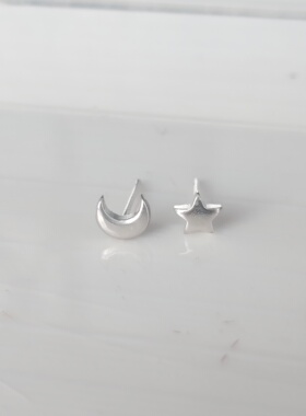 手工999足银星月耳钉简约通勤款女款
