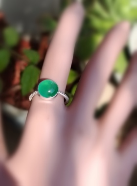 999纯银手工轻奢绿玛瑙玉髓黑玛瑙麻花戒指戒子男女定制