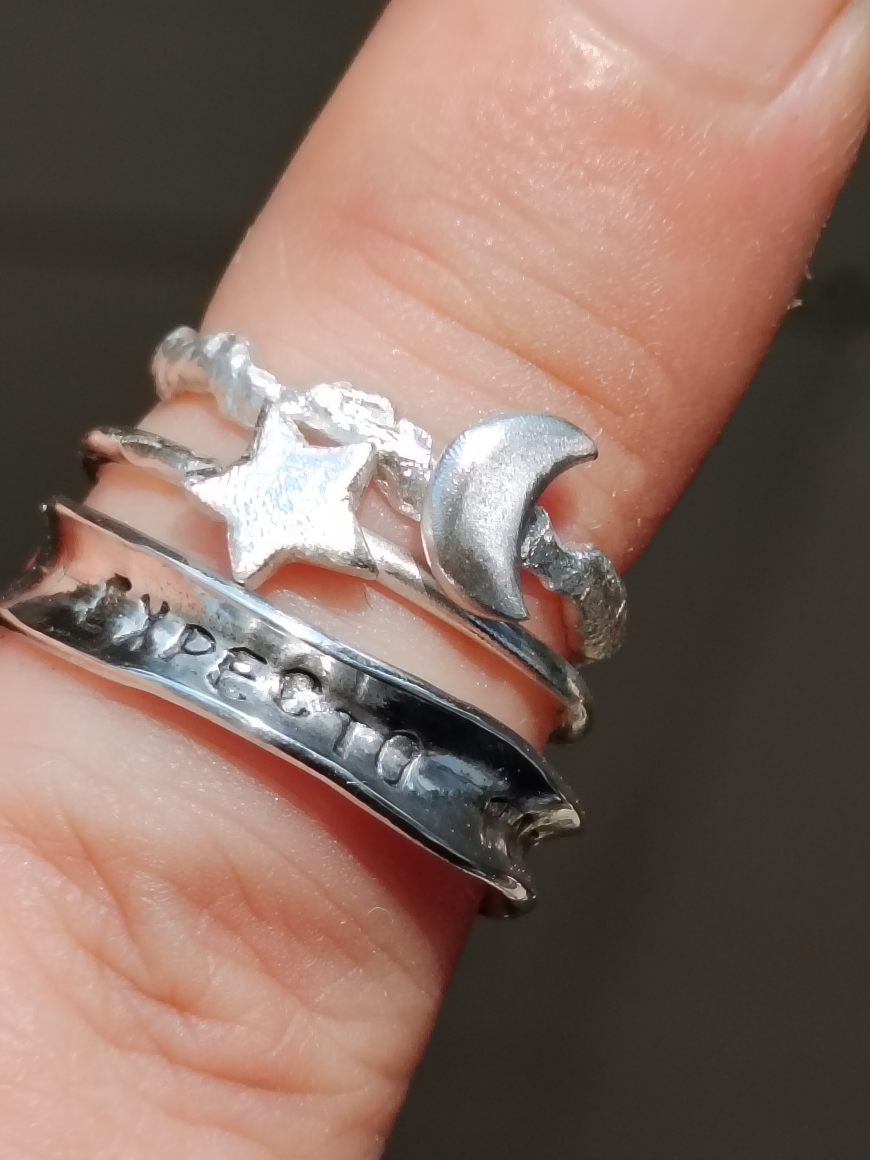 手工999足银月亮星星太阳爱心不规则肌理纹开口戒指男女戒子定制