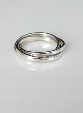 手工999银多层三环戒指 闭口戒 定做 女款