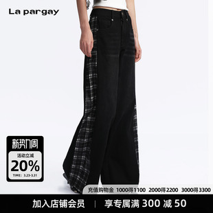 街头气质 拼接牛仔阔腿裤 L78102908V 格子在游动 Lapargay