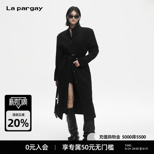 Lapargay高立领长款毛呢大衣