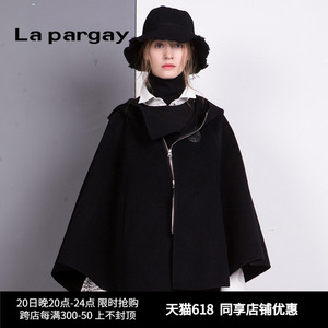 Lapargay纳帕佳新款女装秋冬季黑色短款斗篷毛呢外套休闲大衣