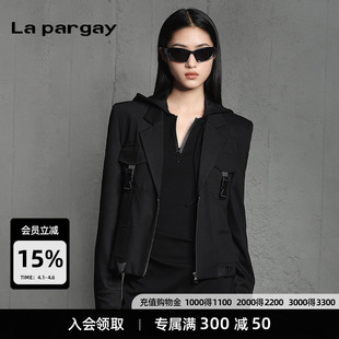 女式 纳帕佳个性 黑色简洁设计感上衣 新款 外套2026春季 机能长袖 西装