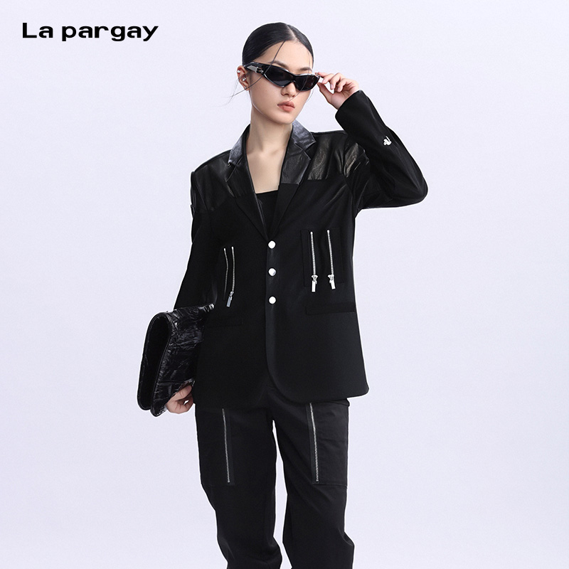 La pargay纳帕佳长袖拼接西装外套女2025新款个性时尚设计感上衣