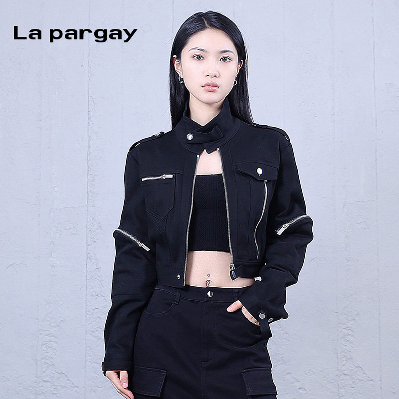 纳帕佳长袖短款外套2024秋冬新款女式黑白色个性时尚休闲小众上衣