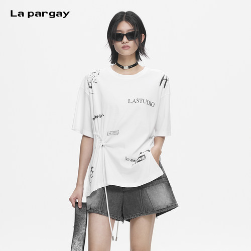 Lapargay抽绳收腰涂鸦印花T恤
