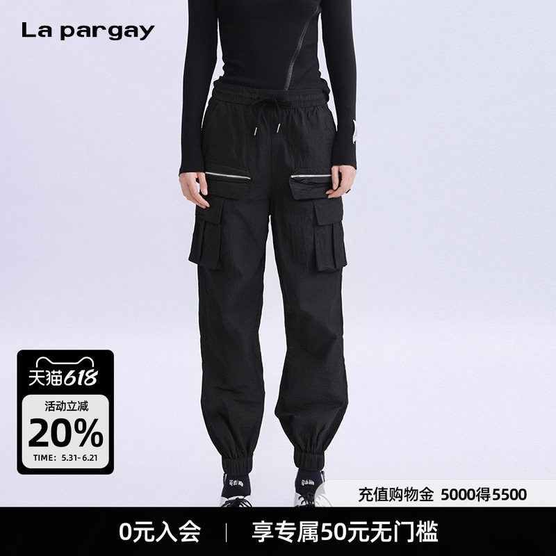 La pargay纳帕佳长款休闲束脚裤女2026春季新款黑色个性时尚裤子
