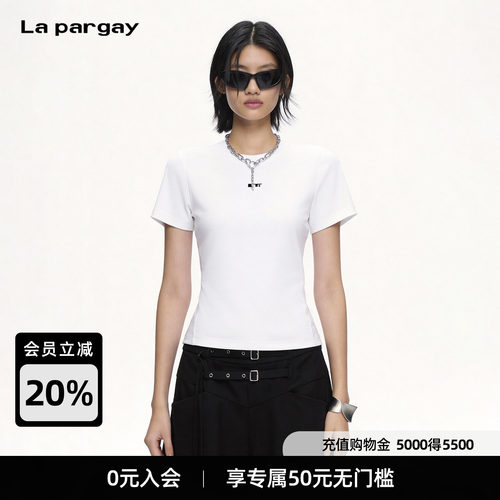 Lapargay短款圆领T恤收腰显瘦