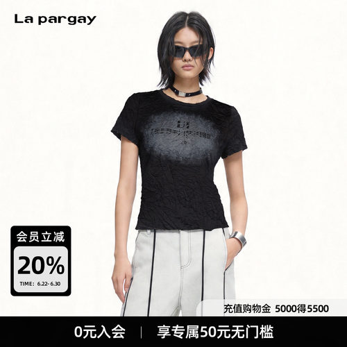 Lapargay做旧晕染褶皱短袖T恤