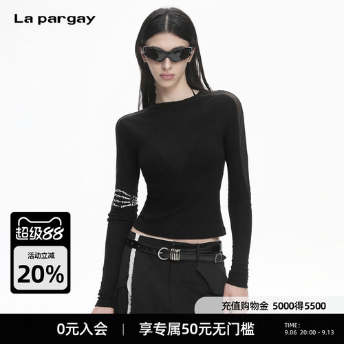 Lapargay辣妹网纱修身长袖T恤