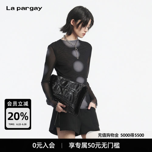 Lapargay薄款网纱渐变波点T恤