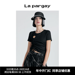 上衣个性 T恤潮 时尚 女装 黑色短款 新款 休闲短袖 Lapargay纳帕佳夏季