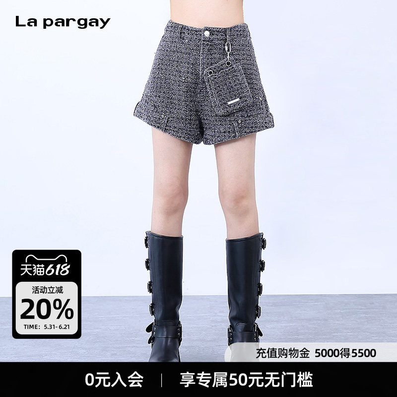 La pargay纳帕佳纯棉短裤阔腿休闲裤2026春季新款女士设计感裤子
